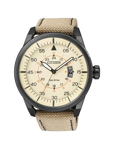 Citizen AW1365-19P Watch Citizen Eco-Drive Aviator Men's Beige Leather Black Case
