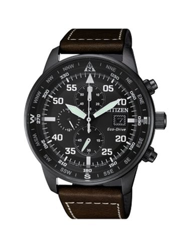 Citizen CA0695 17E Aviator Herren Uhr Schwarzes Zifferblatt und Schwarzes Gehause