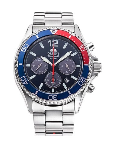 Orient Mako Solar RA-TX0201L10B Diver Pepsi Blau und Rot Uhr