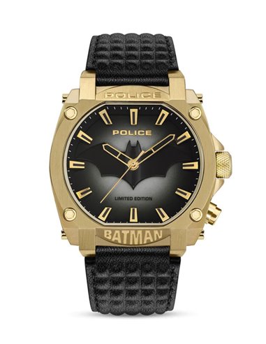 Relógio PEWGD0022602 Police Batman Forever Couro Preto Dourado