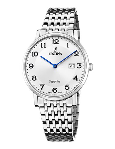 Herrenuhr Festina F20018/4 Swiss Made Weibes Zifferblatt