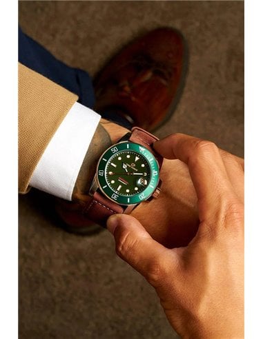 Reloj TF5042M-07 Time Force Imperial Sport Bisel Verde Tonos Ip Rosa