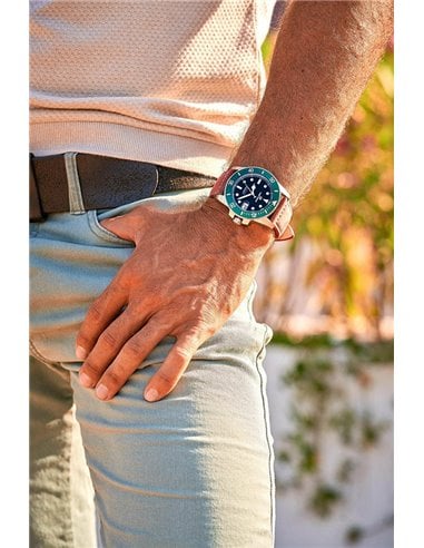 Reloj TF5042M-07 Time Force Imperial Sport Bisel Verde Tonos Ip Rosa