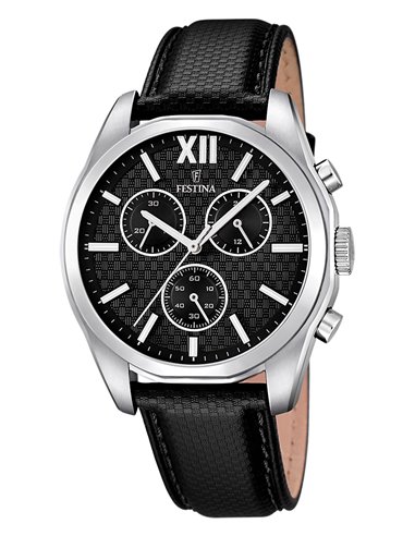 Relógio Festina F16860/1 Masculino Cronógrafo Couro Preto