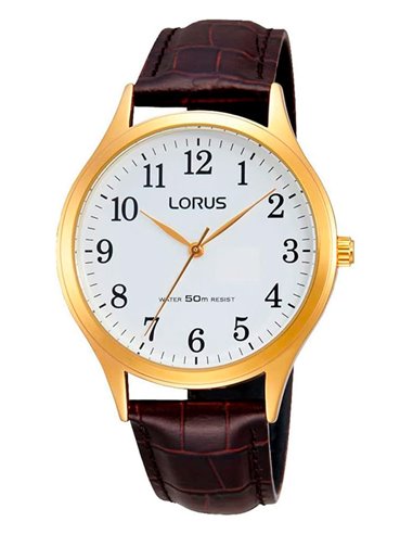 Herrenuhr Lorus RRX18HX9 Classic Gold mit Braunem Lederarmband