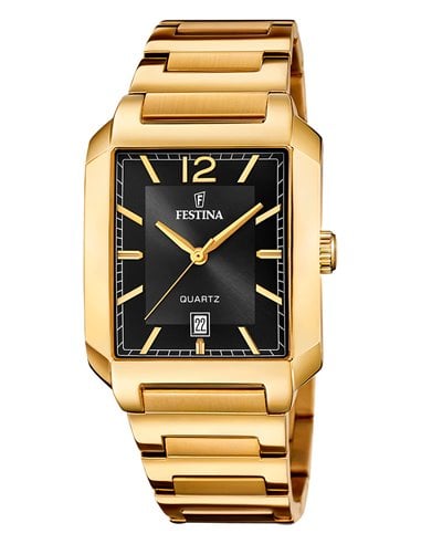 Herrenuhr Festina F20678/4 On the Square Schwarzes Quadratisches Zifferblatt