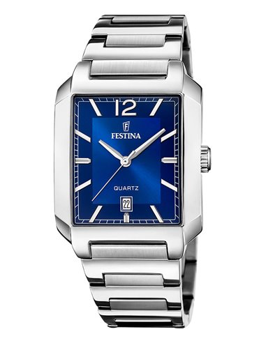Herrenuhr Festina F20677/3 On the Square Silbernes Blaues Zifferblatt
