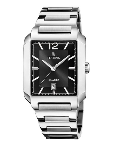 Herrenuhr Festina F20677/4 On the Square Silbernes Schwarzes Zifferblatt