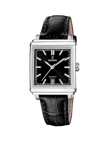 Damenuhr Festina F20682/6 On the Square Schwarzes Zifferblatt Lederarmband