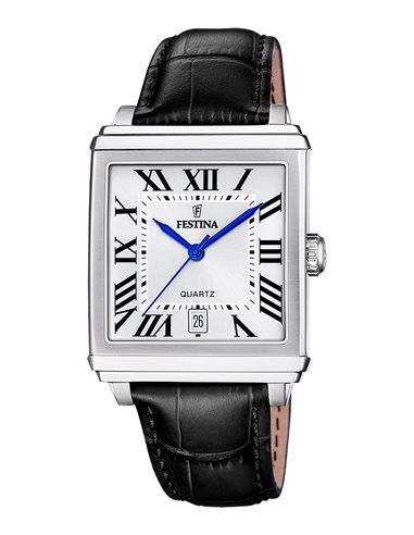 Herrenuhr Festina F20681/1 On the Square Silbernes Lederarmband