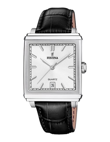 Herrenuhr Festina F20681/2 On the Square Silbernes Zifferblatt Lederarmband