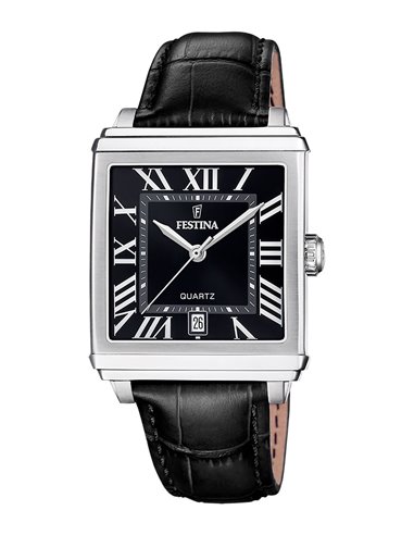Herrenuhr Festina F20681/3 On the Square Schwarzes Lederarmband