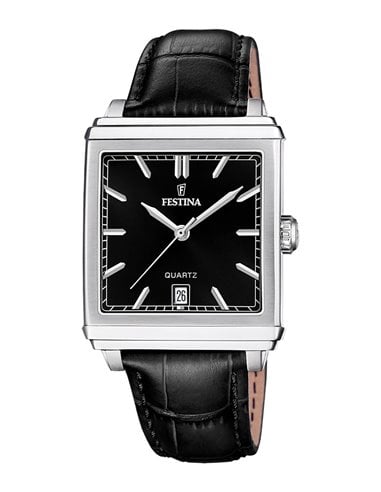 Herrenuhr Festina F20681/6 On the Square Schwarzes Lederarmband