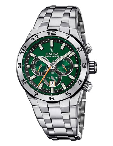 Festina Watch F20670/2 Chrono Bike Green with Stainless Steel Stra