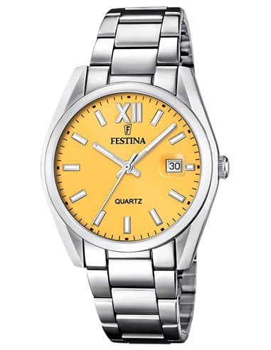 Relógio Festina F20683/8 Aço Clássico Amarelo