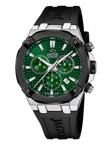 Herrenuhr Jaguar J1020/1 Diplomatic Schwarzem Gummiband und Grünem Zifferblatt
