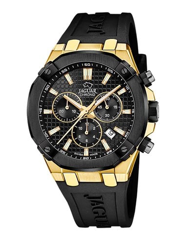 Herrenuhr Jaguar J1014/1 Diplomatic Schwarzes Gummiband und Goldene Details