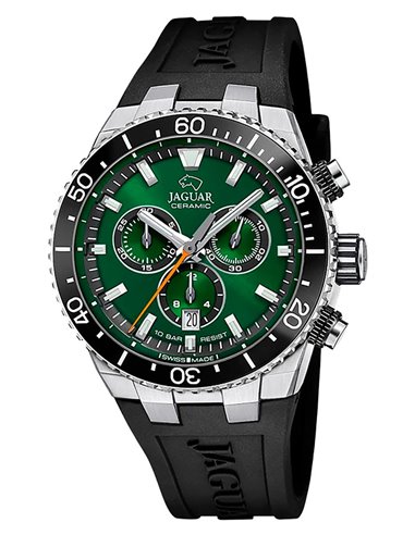 Montre Jaguar J1021/2 Diplomatic Bracelet en Caoutchouc Noir et Cadran Vert