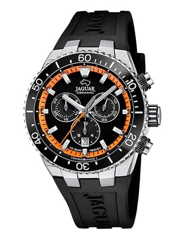 Herrenuhr Jaguar J1021/4 Diplomatic Schwarzes Gummiband und Oranges Zifferblatt