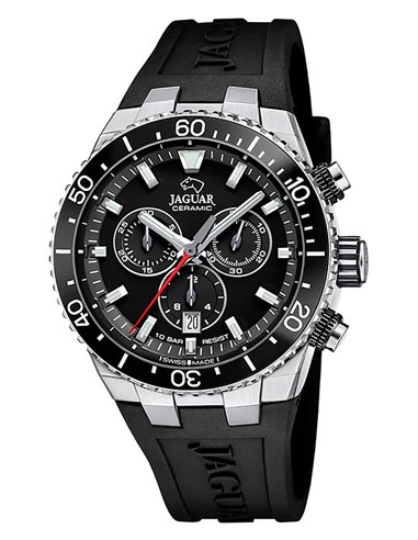 Montre Jaguar J1021/5 Diplomatic Bracelet en Caoutchouc Noir et Cadran Noir