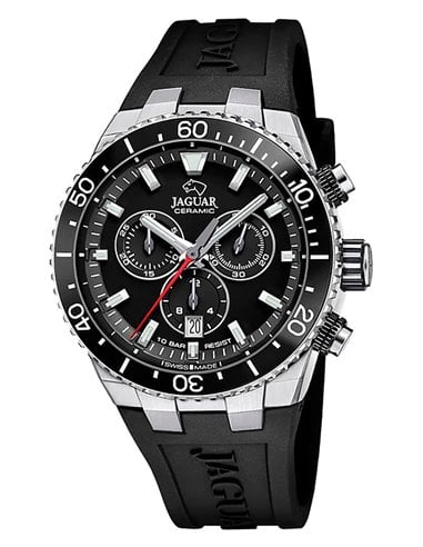 Reloj Jaguar J1021/5 Diplomatic Correa de Goma Negra y Esfera Negra