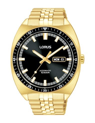Relógio Lorus RL448BX9 Pogue Caixa com mostrador preto e bracelete dourada