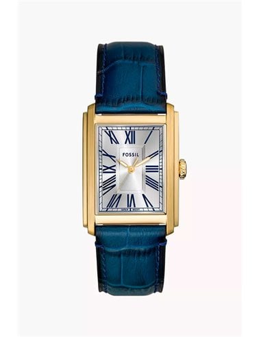 Relógio Fossil Carraway FS6076 de aço dourado e pulseira azul.