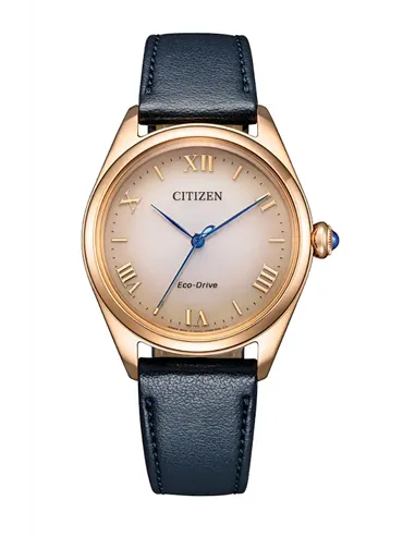 Citizen EM1143-14Z Uhr mit Rosa Zifferblatt und Blauem Lederband