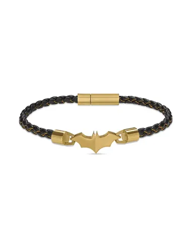 Pulseira Police PEAGB0034702 Batarang Dourada e Couro Preto