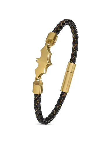 Pulseira Police PEAGB0034702 Batarang Dourada e Couro Preto