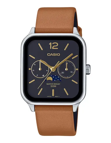 Quadratische Lederuhr mit Mondphasen: Casio MTP-M305L-1AVER