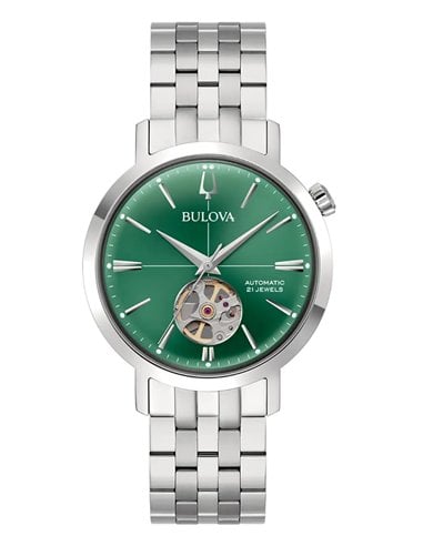 Bulova 96A319: Automatik-Uhr mit gewölbtem Glas und Open Heart