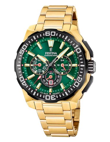 Festina Herrenuhr Chrono Bike F20727/2 Gold mit grünem Zifferblatt
