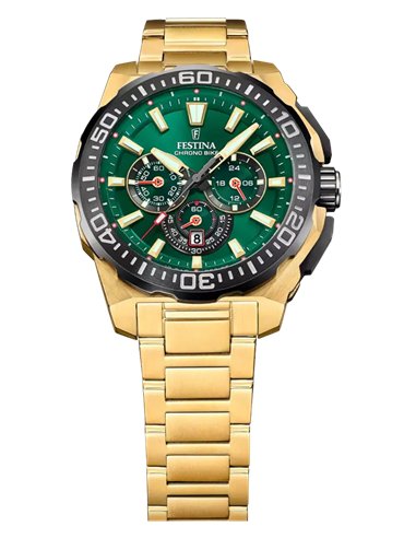 Festina Herrenuhr Chrono Bike F20727/2 Gold mit grünem Zifferblatt