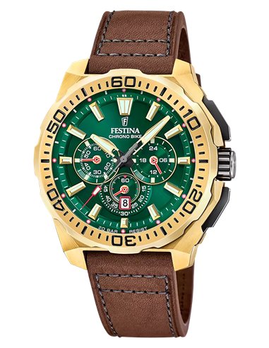 Festina Herrenuhr Chrono Bike F20728/2 Gold mit grünem Zifferblatt