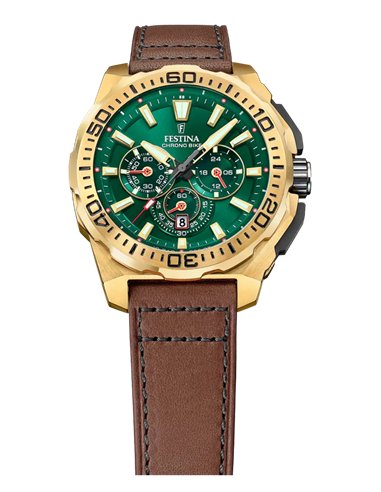 Festina Herrenuhr Chrono Bike F20728/2 Gold mit grünem Zifferblatt