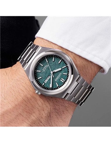 CITIZEN チタンAW0130-85X エコドライブ ウォッチ Zenshin Three-hand Green Dial Super Titanium Bracelet AW0130