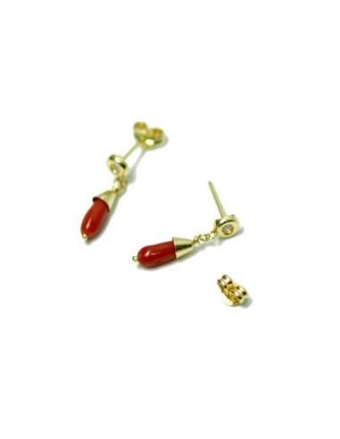 50011-P - Pendientes Oro 18k y Coral Rojo