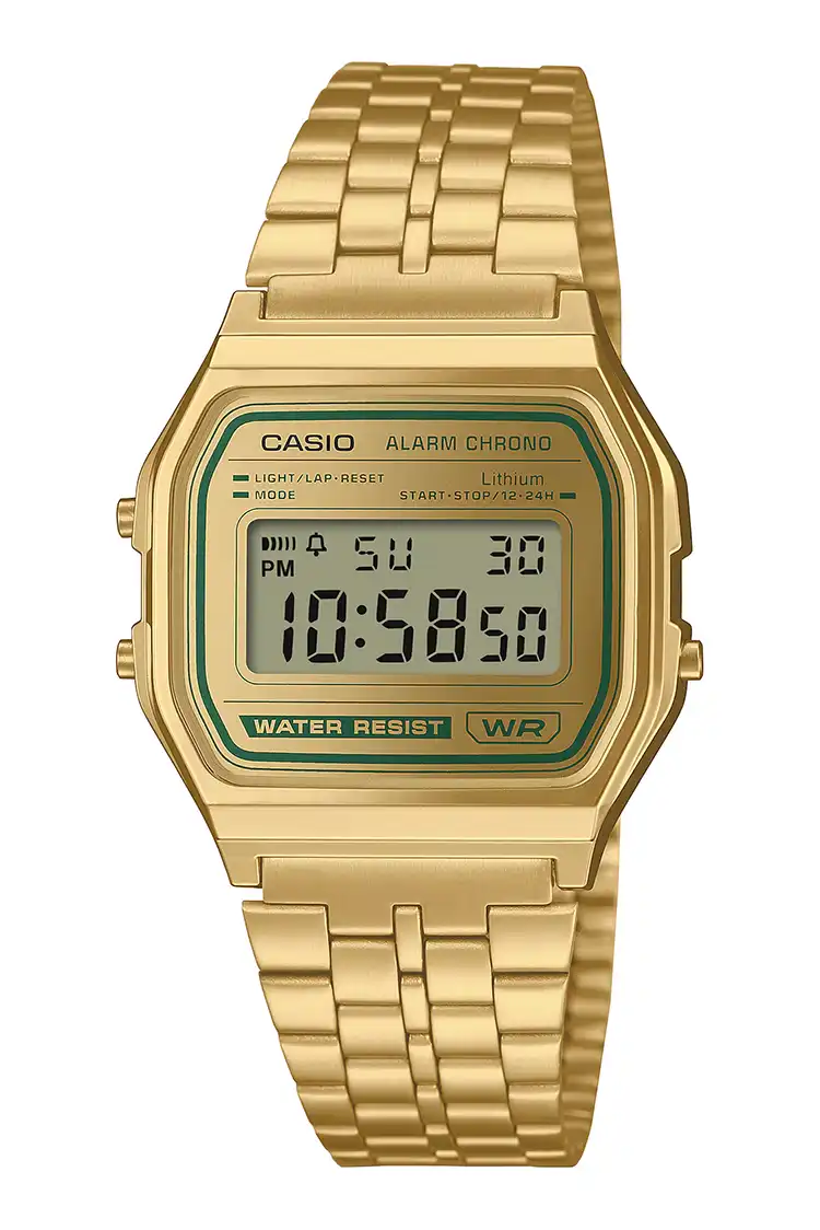 Casio Retro Digital Dourado com Detalhes Verdes