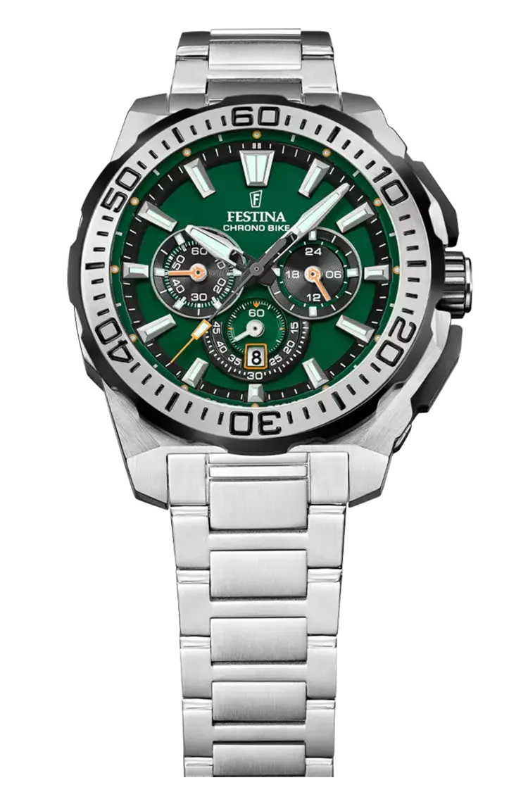 Chrono Bike Argent avec cadran vert