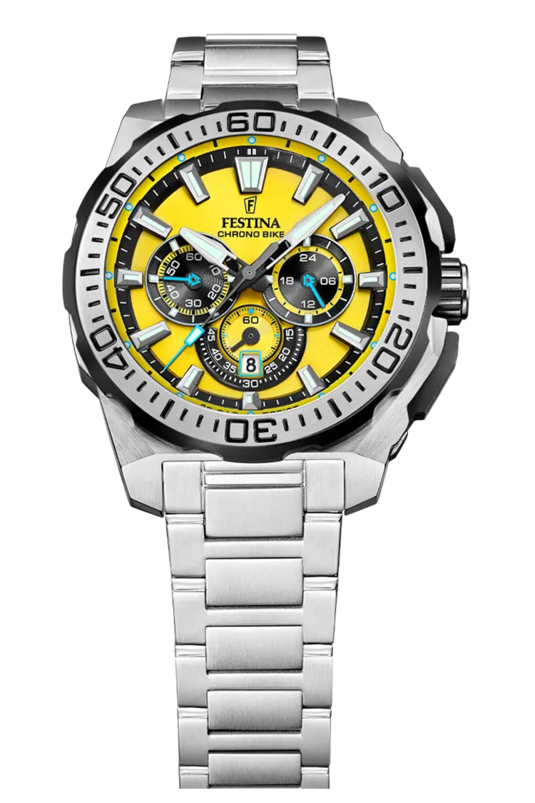 Chrono Bike en Acier avec Cadran Jaune
