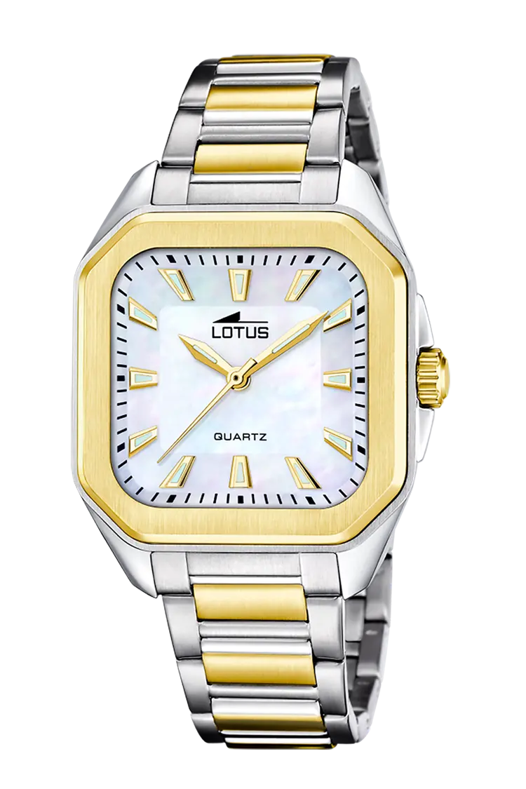 Lotus Damenstil inspiriert von der Santos de Cartier mit Goldakzenten und Perlmutt