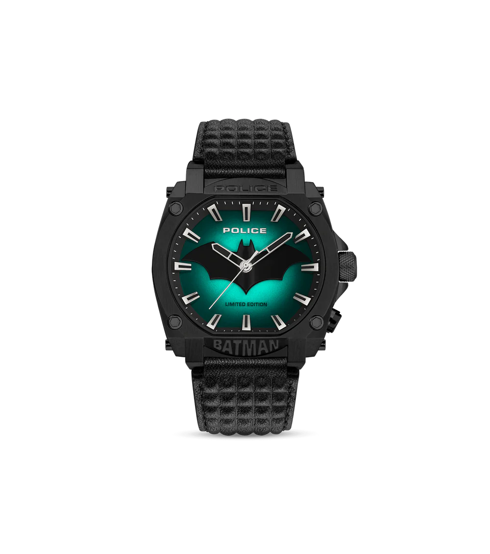 Police Batman X Gents Black Dial Charcoal Case Black Leather