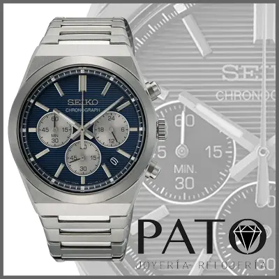 Seiko SSB453P1 Blue Chrono Watch Caliber 8T63 Sapphire Crystal