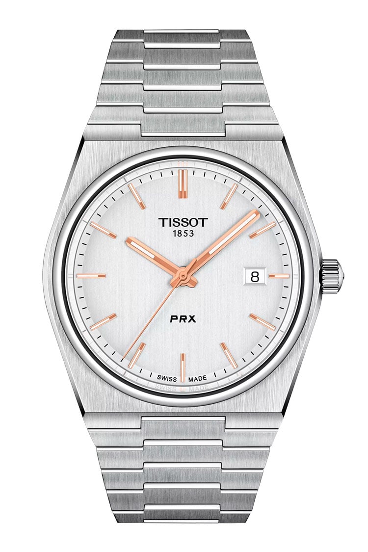 Tissot PRX 40 mm plata e ip rosa